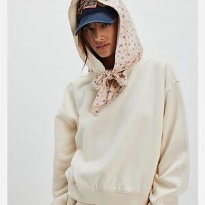 Free People buttercup headscarf Cream Sweatshirt with Floral Hood